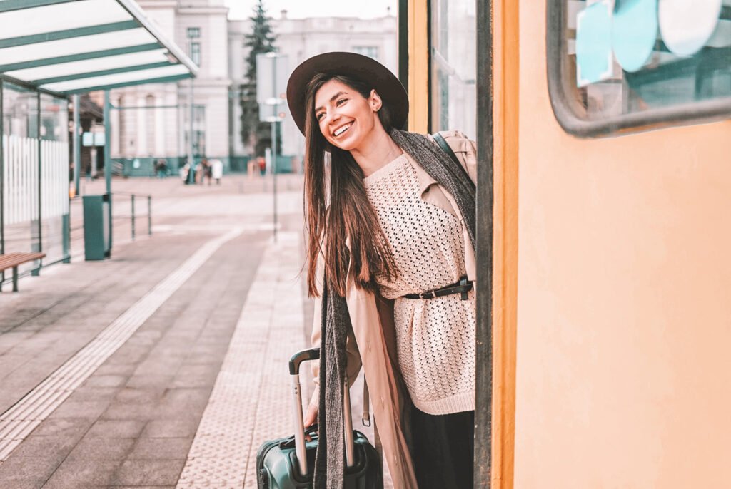 Woman traveling in train