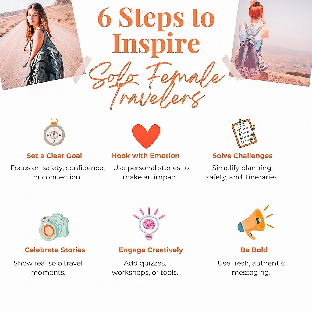 Travel Campaign Solo Female Travelers Can’t Resist Infographics (6 Steps to Inspire Solo Female Travelers)